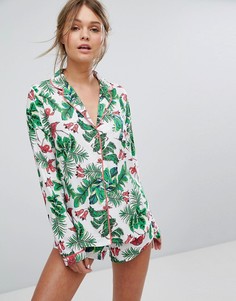 Пижамные шорты и рубашка с принтом фламинго ASOS - Мульти