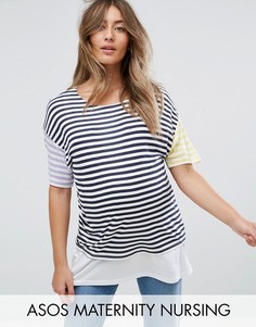 Двухслойная футболка в полоску ASOS Maternity NURSING - Мульти