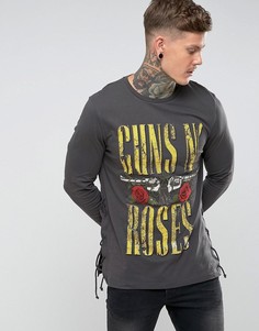 Длинный лонгслив со шнуровкой и принтом Guns N Roses ASOS - Черный