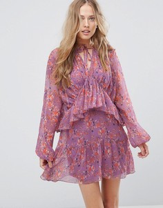 Платье с V-образным вырезом и оборкой Rage - Мульти