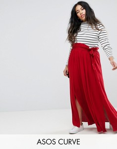 Юбка макси с поясом и разрезами до бедра ASOS CURVE - Красный