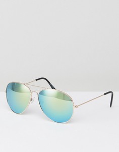Золотистые очки-авиаторы с зелеными стеклами 7x - Золотой