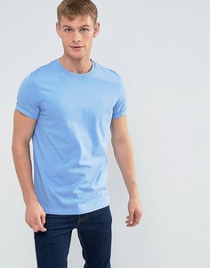 Голубая футболка с круглым вырезом и отворотами на рукавах ASOS - Синий