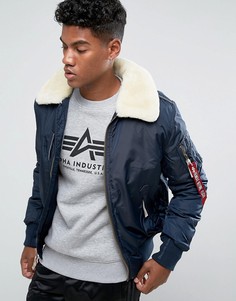 Темно-синий бомбер с воротником из овечьей шерсти Alpha Industries - Темно-синий