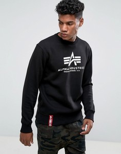 Черный свитшот с круглым вырезом и логотипом Alpha Industries - Черный