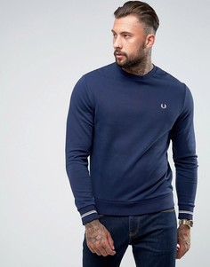 Темно-синий свитшот с круглым вырезом и кантом на манжетах Fred Perry - Темно-синий