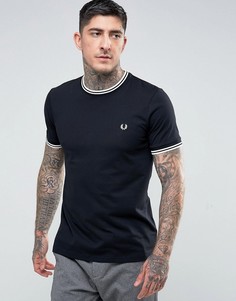 Черная футболка слим с двойной окантовкой Fred Perry - Черный