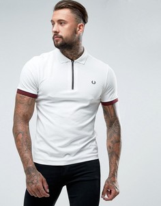 Белое поло узкого кроя из вафельного трикотажа с молнией Fred Perry - Белый