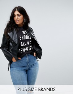 Куртка из искусственной кожи с поясом Boohoo Plus - Черный