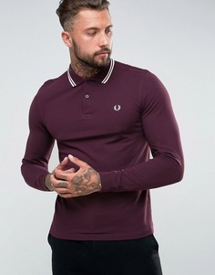 Бордовое облегащее поло с длинными рукавами и контрастным воротником Fred Perry - Красный