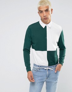 Длинный лонгслив-поло колор блок ASOS - Зеленый