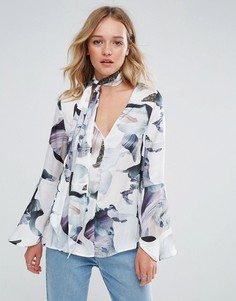 Блузка с завязкой на шее Neon Rose - Мульти