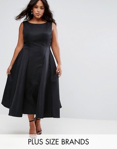 Приталенное платье миди с расклешенной юбкой Chi Chi London Plus - Черный