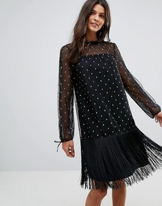 Платье с блестками медного цвета и бахромой Tresophie - Черный