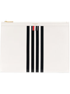 Tennis Collection Medium Zippered Document Holder With Contrast 4-Bar Stripe In Pebble Grain & Calf Leather Thom Browne