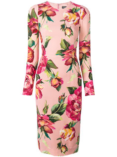 платье с принтом роз  Dolce & Gabbana