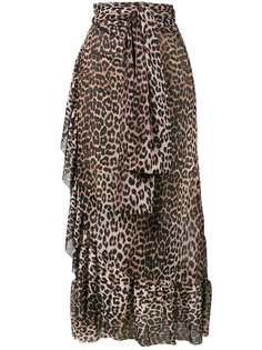 юбка с оборками в леопардовый принт Peirce Ganni