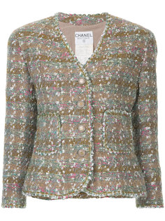 logo buttons tweed jacket Chanel Vintage