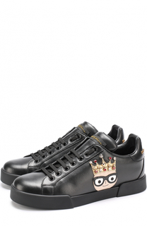 Кожаные кеды Portofino с аппликациями Dolce &amp; Gabbana