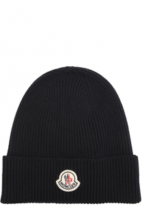 Шерстяная вязаная шапка с логотипом бренда Moncler