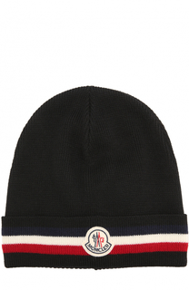 Шерстяная вязаная шапка с логотипом бренда Moncler