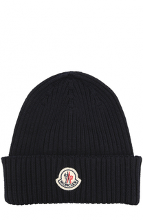 Шерстяная вязаная шапка с логотипом бренда Moncler
