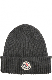 Шерстяная вязаная шапка с логотипом бренда Moncler