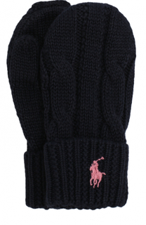 Варежки фактурной вязки с логотипом бренда Polo Ralph Lauren