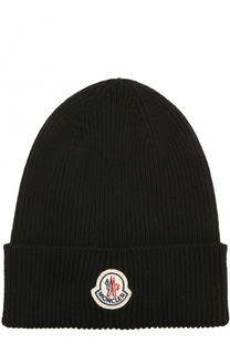 Шерстяная вязаная шапка с логотипом бренда Moncler