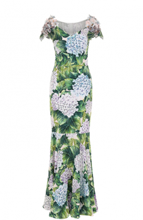 Платье-макси с цветочным принтом и фактурной отделкой Dolce &amp; Gabbana