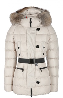 Пуховик с капюшоном и поясом Moncler