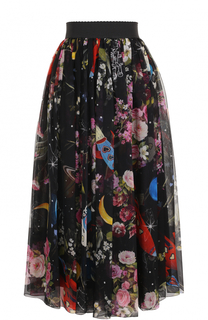Шелковая юбка-миди с принтом и эластичным поясом Dolce &amp; Gabbana