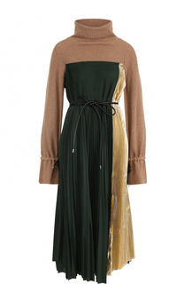 Плиссированное платье-миди с завышенной талией Sacai