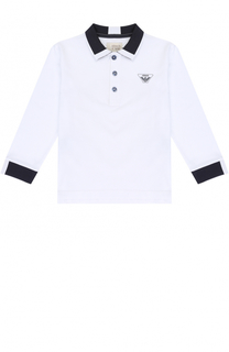 Хлопковое поло с контрастной отделкой и длинными рукавами Armani Junior