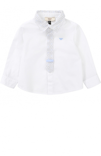 Хлопковая рубашка с контрастной отделкой Armani Junior