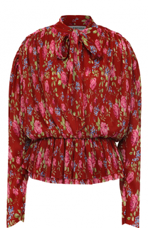Плиссированная блуза с цветочным принтом и воротником аскот Balenciaga