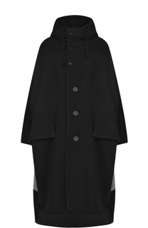 Шерстяное пальто свободного кроя с капюшоном Yohji Yamamoto