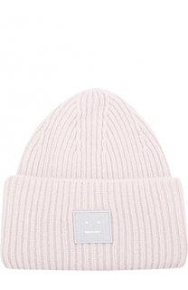 Шерстяная шапка фактурной вязки с нашивкой на отвороте Acne Studios