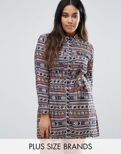 Платье-рубашка в полоску с цветочным принтом Koko Plus - Синий