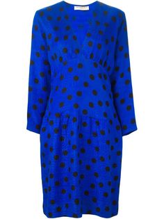 платье в горошек с V-образным вырезом Yves Saint Laurent Vintage