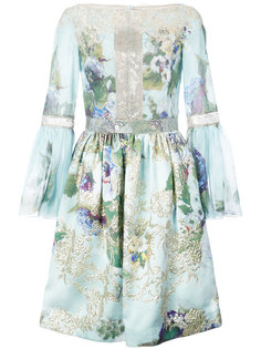 embroidered flowers gathered dress Marchesa