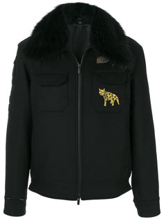 racoon fur trim printed jacket Fendi