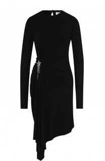 Приталенное мини-платье с драпировкой и длинным рукавом Saint Laurent