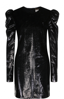 Приталенное мини-платье с объемными рукавами Saint Laurent