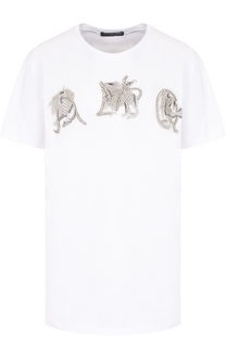 Хлопковая футболка прямого кроя с декоративной отделкой Alexander McQueen