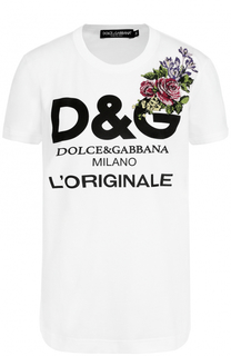 Хлопковая футболка с надписью и вышивкой Dolce &amp; Gabbana