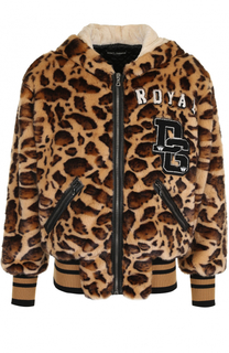 Куртка из эко-меха с леопардовым принтом на молнии с капюшоном Dolce &amp; Gabbana