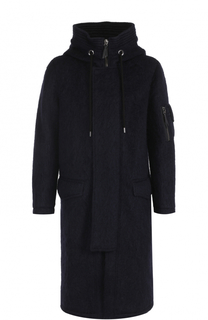 Шерстяное удлиненное пальто на молнии с капюшоном Giorgio Armani