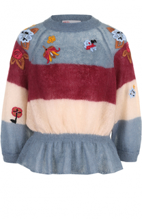 Пуловер в полоску с укороченным рукавом и баской REDVALENTINO