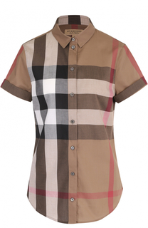 Приталенная хлопковая блуза с коротким рукавом Burberry